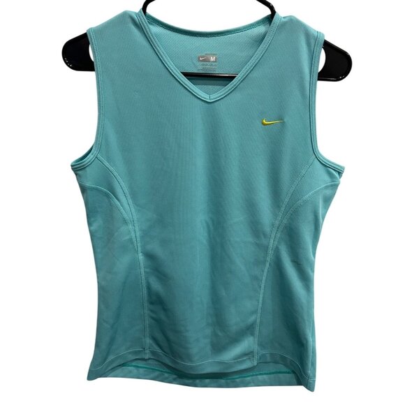 Nike Fit Dry Sleeveless V-Neck Athletic Tank Top Teal Womens Activewear Sz Mediu - Picture 1 of 10